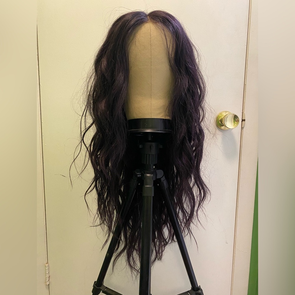Human/Synthetic Blend Dark Plum Wavy Lace Front Wig